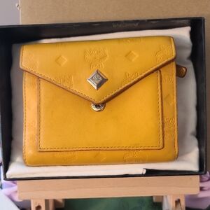 MCM Yellow Embossed Leather Wallet